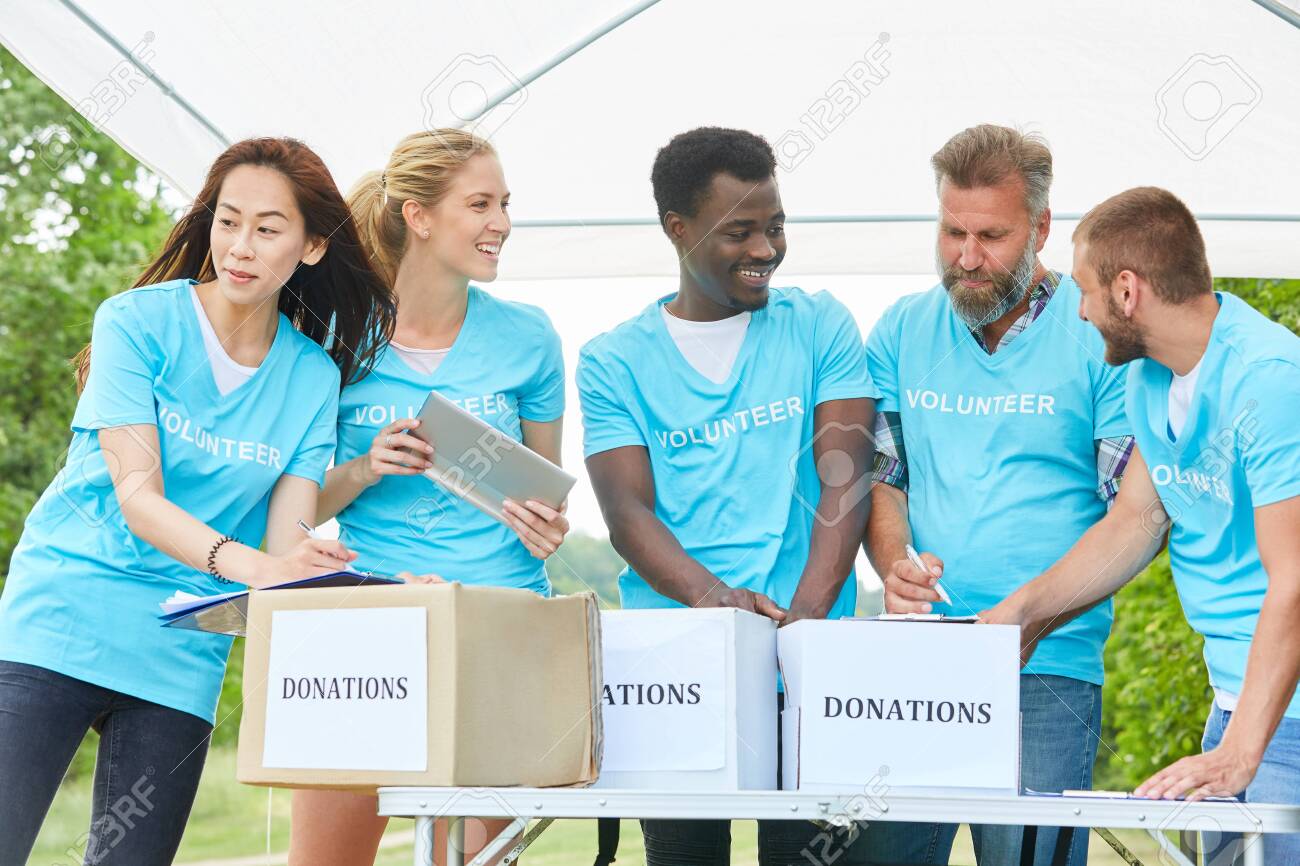 Group of volunteers collecting donations